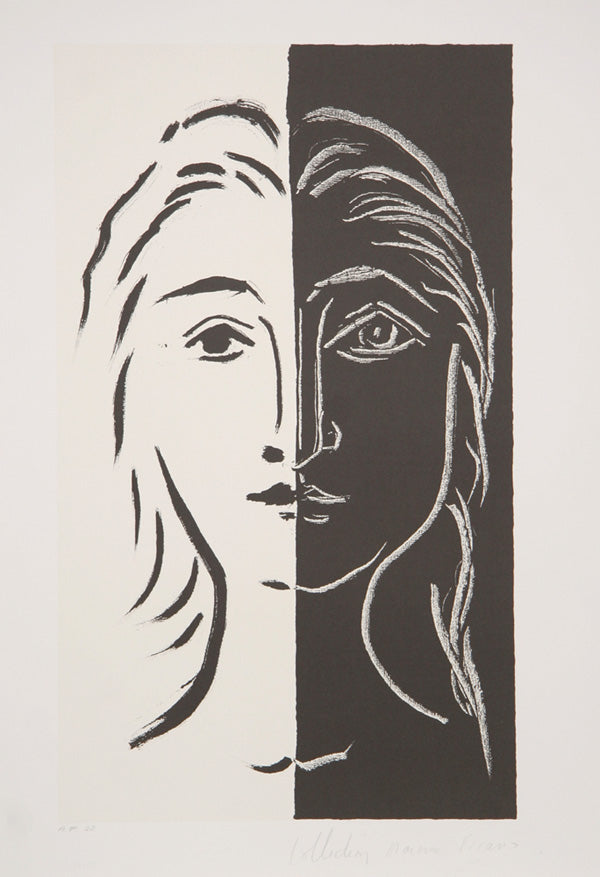 Pablo Picasso, Portrait en Deux Parties Noire et Blanche, 26-D, Lithograph on Arches Paper
