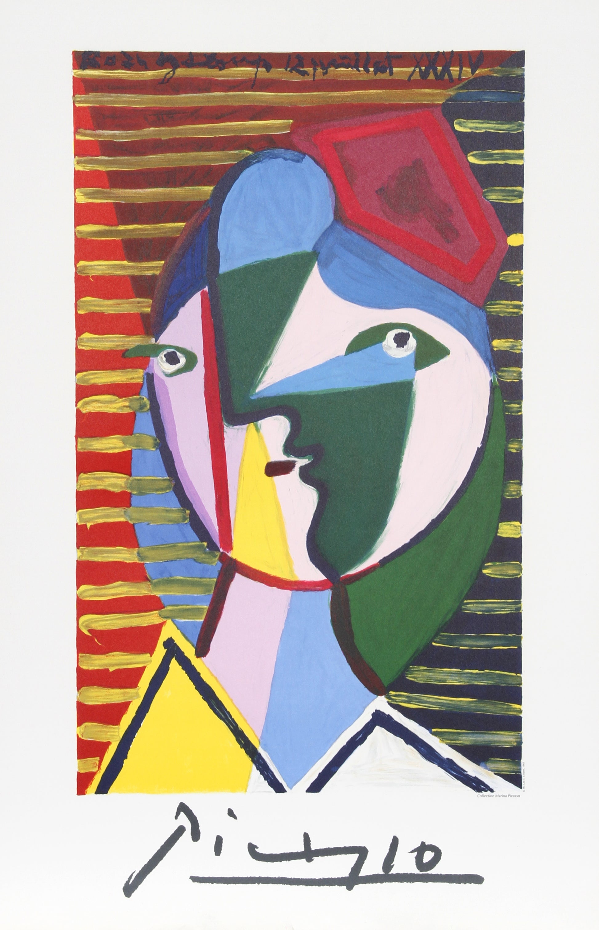 Visage de Femme sur Fond Raye by Pablo Picasso