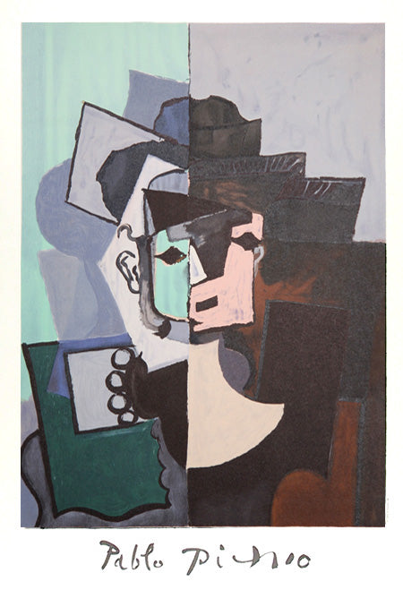 Portrait de Face sur Fond Rose et Vert by Pablo Picasso