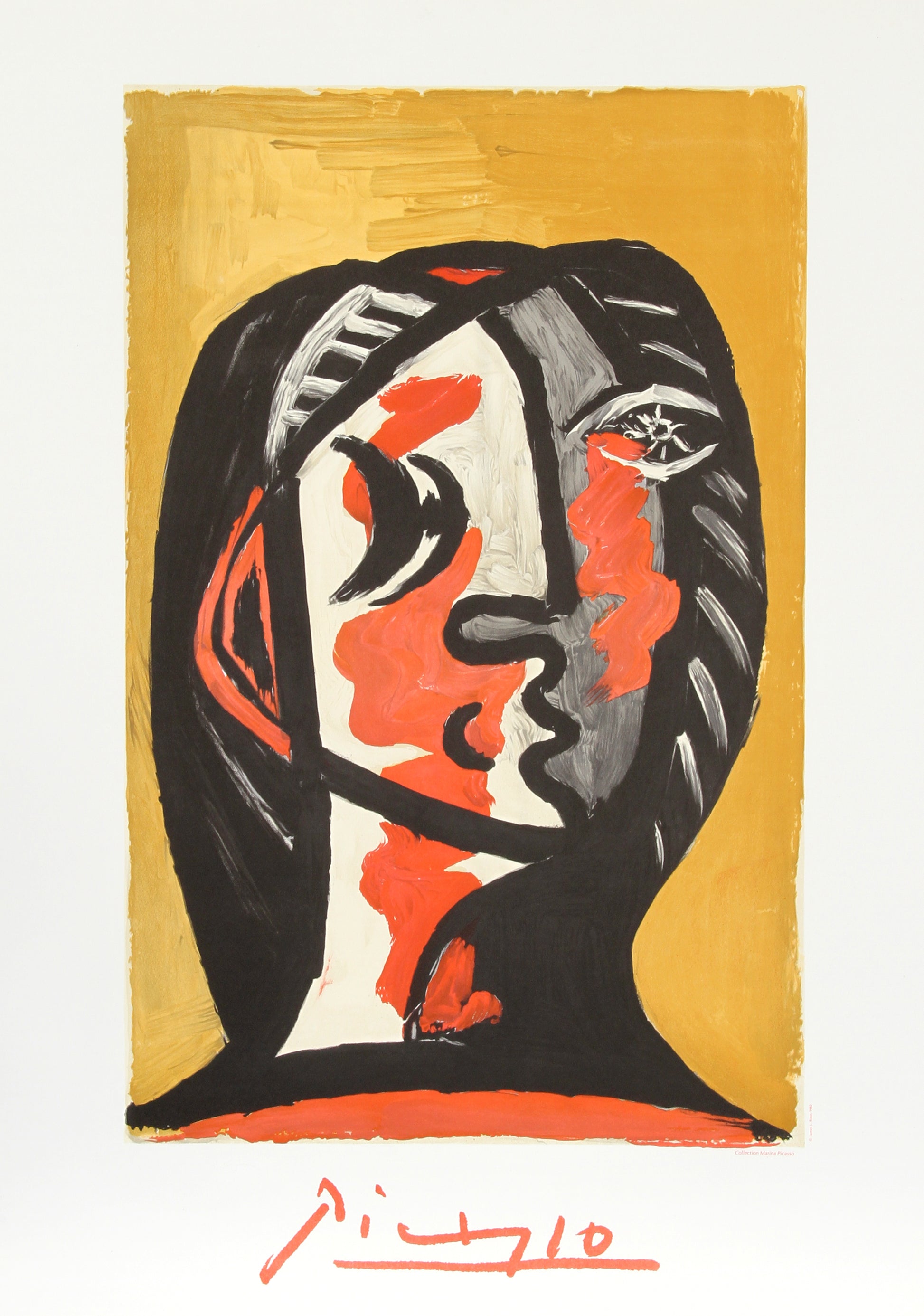 Tete de Femme en Gris et Rouge sur Fond Ochre by Pablo Picasso
