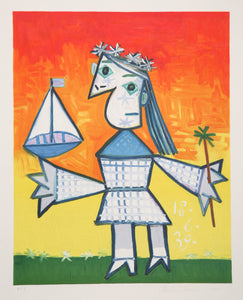 Pablo Picasso, Fillette Couronee au Bateau, 1-B, Lithograph on Arches Paper