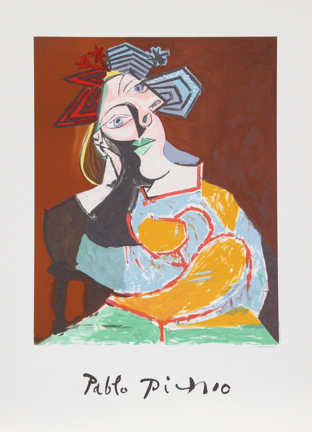 Pablo Picasso, Femme Accoudee au Drapeau Bleu et Rouge, 10-C-k, Lithograph