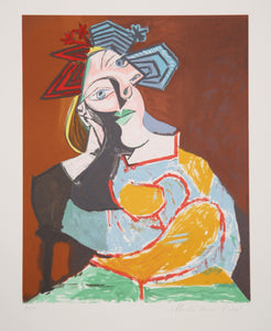Pablo Picasso, Femme Ecoudee au Drapeau Bleu et Rouge, 10-C, Lithograph on Arches Paper