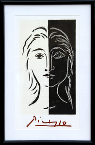 Pablo Picasso, Portrait en Deux Parties Noire et Blanche, 26-D-k, Lithograph