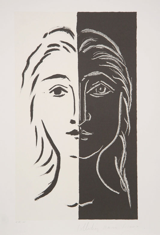 Pablo Picasso, Portrait en Deux Parties Noire et Blanche, 26-D, Lithograph on Arches Paper