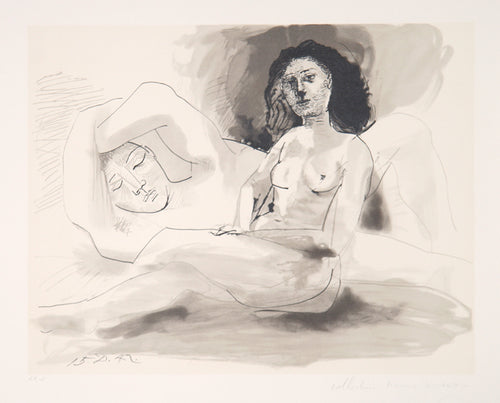 Pablo Picasso, Homme Couchee et Femme Assise, 28-6, Lithograph on Arches Paper