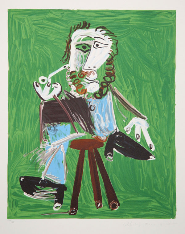 Pablo Picasso, Homme a la Pipe Assise sur un Tabouret, 3, Lithograph on Arches Paper