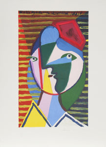 Pablo Picasso, Visage de Femme sur Fond Raye, 9-B, Lithograph on Arches Paper
