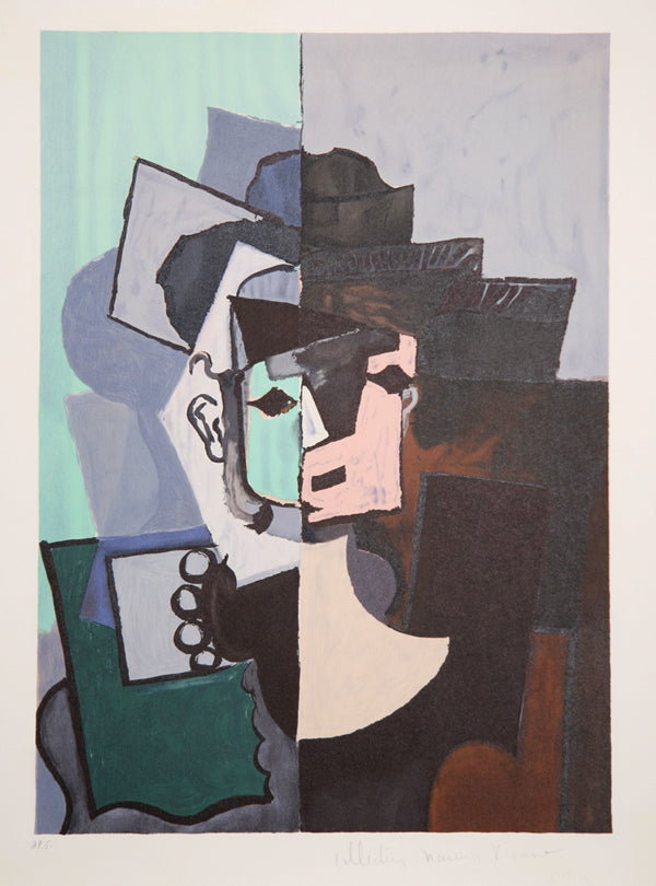Pablo Picasso, Portrait de Face sur Fond Rose et Vert, J-113, Lithograph on Arches Paper
