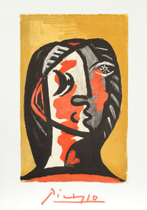 Pablo Picasso, Tete de Femme en Gris et Rouge sur Fond Ochre, J-28-k, Lithograph