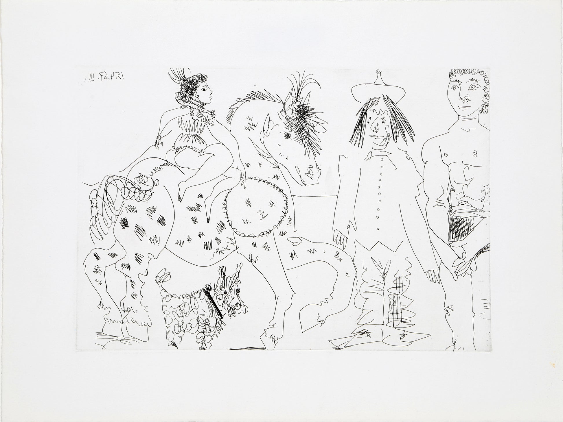 Pablo Picasso, Au Cirque l'Ecuyere Brune (Bloch 1452, Baer 1488), Etching on BFK Rives
