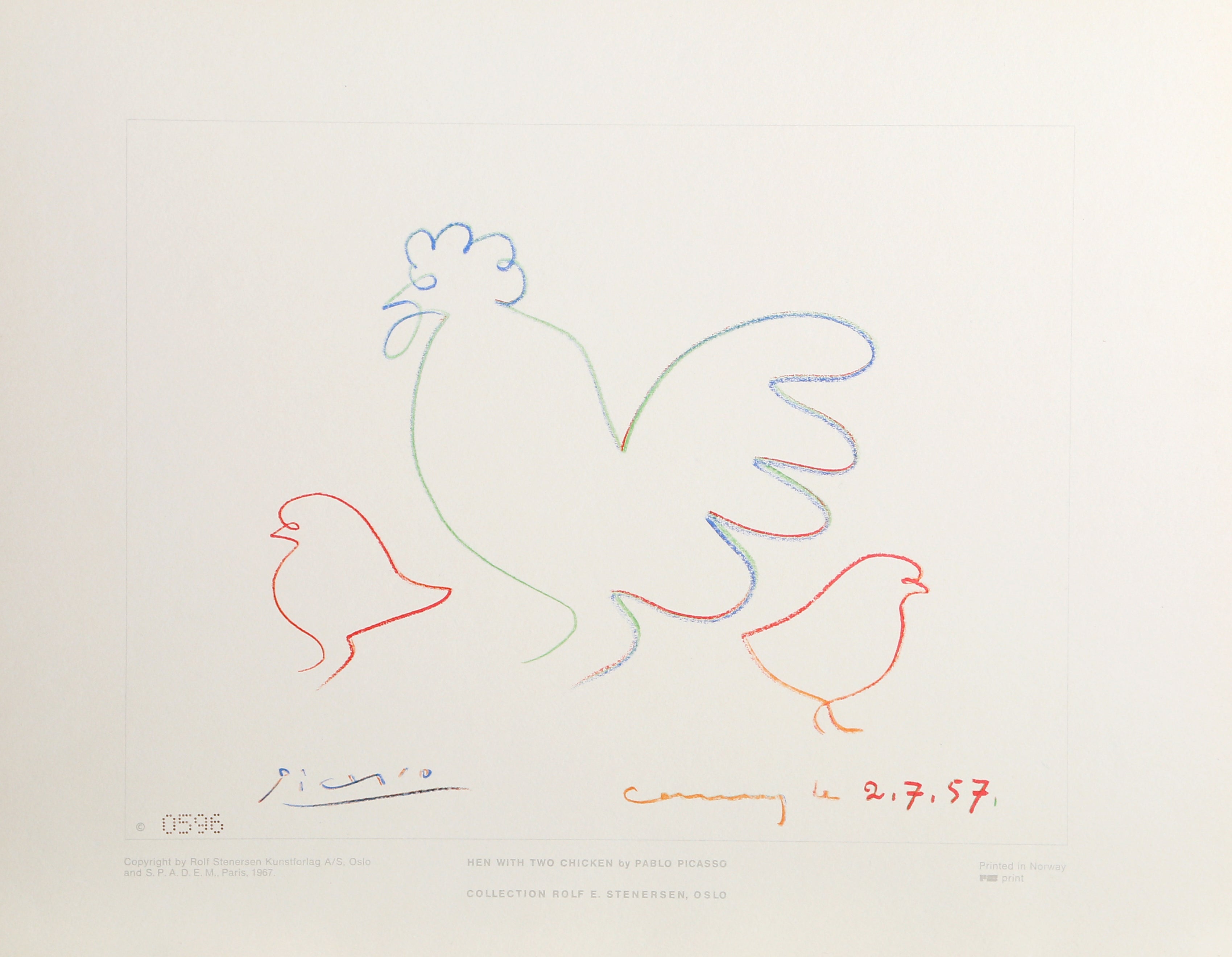 Pablo Picasso, Hen with Two Chickens, 1957, Poster Picasso Prints